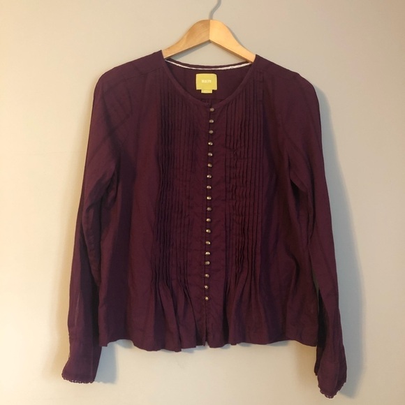 Anthropologie Maeve Burgandy Button Up Shirt Size Small - Picture 3 of 12